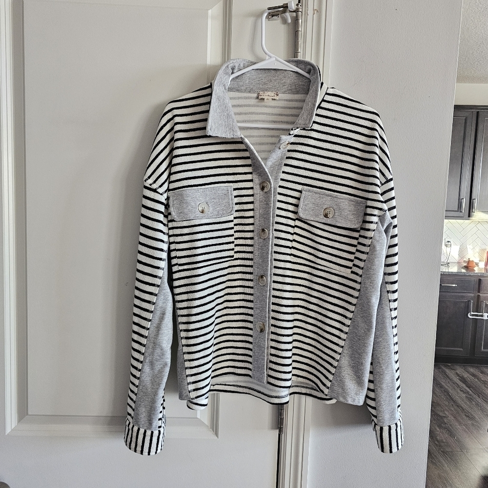 Hem & Thread Stripe Button Front Jacket Size Large - Picture 2 of 6